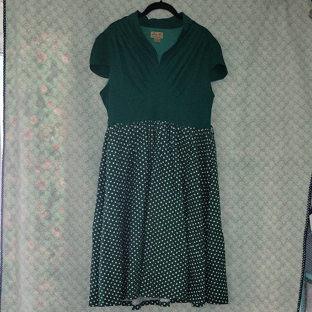 Lindy Bop Green and White V-Neck Sundress